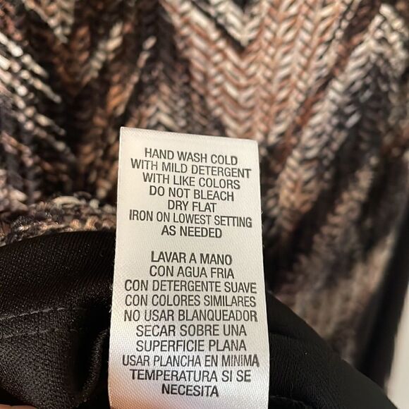 studio one new york lined earth tone chevron 3/4 sleeve dress & attached sash 12 - Picture 13 of 13